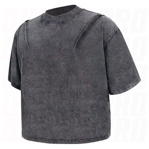 เสื้อยืดครอปผู้ชาย แขนสั้น คอกลม ผ้าฝ้ายฟอก สตรีทแวร์ ออกกำลังกาย ลำลอง แฟชั่นฤดูร้อน - Product Image 1