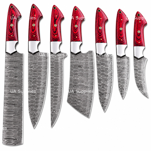 UA Supplies – Ensemble de couteaux de chef en acier Damas forgé à la main, 7 pièces, manche en bois bleu, ambidextre, finition polie miroir, style japonais moderne - Product Image 6