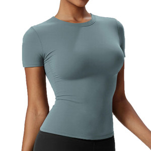 Camiseta de Compresión para Mujer, Cuello Redondo, Spandex/Poliéster, Ajuste Delgado, Absorbe la Humedad, Lisa, con Logotipo Personalizado, Tallas Grandes, para Fitness y Yoga - Product Image 1