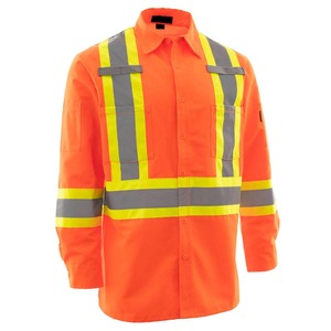 Chemise de travail à manches longues orange haute visibilité avec bandes réfléchissantes, vêtements de sécurité pour les travailleurs du bâtiment - Product Image 1