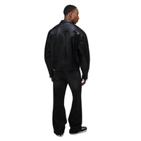 Veste en cuir véritable noir brillant pour homme, effet crocodile, col chemise, fermeture éclair sur le devant, coupe décontractée, streetwear haut de gamme, OEM