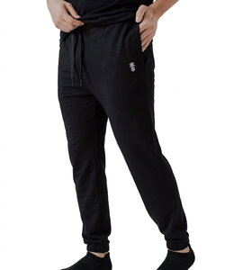 Men's Black Cotton Fleece Joggers With <b>Pineapple</b> Embroidery Drawstring Waist Casual Autumn Pants Regular Fit Full Length - Product Image 1