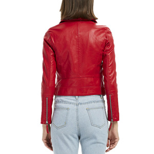 Chaqueta de Cuero para Mujer, Negra, Ajustada, de Piel Vacuna Tejida, Corta, Impermeable, Transpirable, de Manga Larga, Estilo Racer, para Otoño e Invierno - Product Image 4