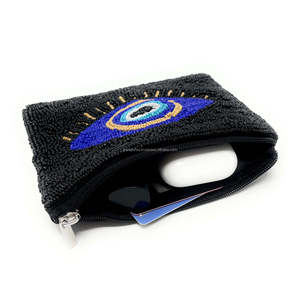 Pochette perlée Œil Turc Noir, Porte-monnaie Bleu, Mini Portefeuille Zippé, Cadeau Spirituel Bohème, Accessoire de Protection, Vente en Gros pour Boutiques - Product Image 3