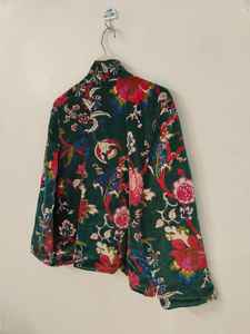 Blouson bomber court pour femme, imprimé floral bohème, en velours, réversible, broderie écologique, 100% coton, hiver - Product Image 4