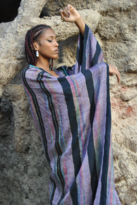 Luxe Violet Multicolore Loomed à la main Abaya en soie Kimonos Abaya d'été en soie - Product Image 4