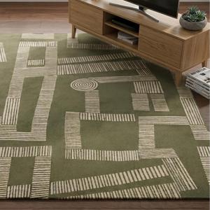 Alfombra Moderna de Diseño Geométrico Lineal Abstracto en Verde Salvia, Alfombra Contemporánea Hecha a Mano con Patrón para Decoración de Sala de Estar y Dormitorio - Product Image 5