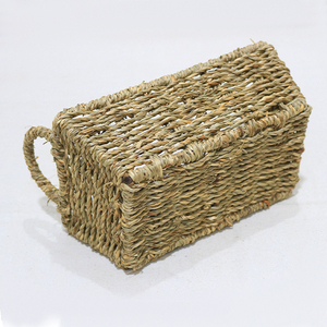 Classic Seagrass Rectangular Multifunctional <b>Storage</b> <b>Tray</b> with Handles Hand-Woven Eco-Friendly Organizer - Product Image 2