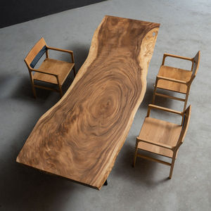 Table à manger rectangulaire en bois massif rustique écologique faite à la main, design moderne, pieds en métal multifonctionnels et stables, 6 places - Product Image 1