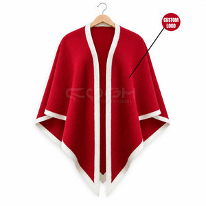 Capa de Lana Premium 100% de la Hermandad de la Hermandad Femenina Cosh International, Poncho Abierto con Ribete Rojo y Blanco, Abrigo de Invierno - Product Image 5
