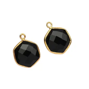 Bijoux indiens en Onyx noir naturel pour homme, pendentif de monture plaquée or, en pierre précieuse, offre spéciale, 12mm