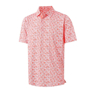 เสื้อโปโลแขนสั้นสีน้ำเงินสำหรับผู้ชาย พิมพ์ลายใบปาล์มสีขาว ทรงปกติ สไตล์ลำลอง ผ้าทอระบายอากาศได้ดี - Product Image 6