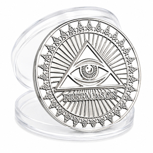 Moneda Conmemorativa Personalizada de los Francmasones con el Ojo que Todo lo Ve, en Tono Plateado, con Triángulo, Escuadra y Compás, Recuerdo Masónico - Product Image 1