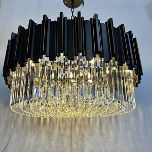 Lustre moderne Art Déco en laiton noir, luminaire suspendu rectangulaire à tambours étagés, éclairage économique 2700K blanc chaud doux <span class=keywords><strong>pour</strong></span> salle à manger - Product Image 1