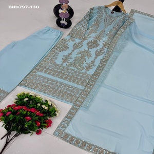 Colección Premium de Ropa de Fiesta en Faux Georgette con Bordado de Lentejuelas, Conjunto Completo de Plazzo-Kurta y Dupatta, Ropa Étnica - Product Image 1