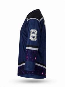 Jersey de hockey sobre hielo azul marino personalizado por sublimación, estilo vintage con cordones, uniforme del equipo Dark Space Raccoon, números cosidos, transpirable - Product Image 5