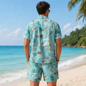 Custom Shirt Anti-Pilling Satin Fabric Short Sleeve Floral Printed Design satin 100%poly 300Grams Men's Casual Summer Breatha - Product Image 2