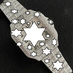 Nouvelle conception, montre mécanique de luxe faite à la main en acier inoxydable, boîtier carré, bouton poussoir, fermoir caché, verre saphir, analogique, diamant - Product Image 4
