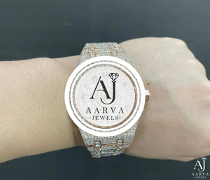 Montre mécanique de luxe antique en moissanite, boîtier en acier inoxydable, cadran en cristal saphir 30 mm, entièrement sertie de pierres, analogique, bracelet 20 mm - Product Image 4