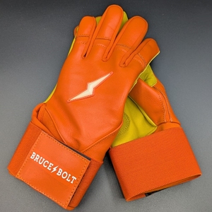 Guantes de Bateo de Cuero Naranja Bruce Bolt, Cierre de Gancho y Bucle Ambidiestro, Unisex para Adultos, Entrenamiento - Product Image 1