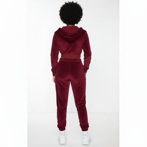 Conjunto de chándal de terciopelo con pedrería y lavado ácido, estilo streetwear, de algodón, con pantalones acampanados y sudadera con capucha con cremallera, color liso deslavado, para invierno - Product Image 5