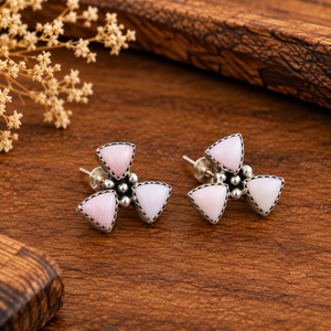 Pink <b>Opal</b> Trillion Shape Stud Post Cluster <b>Earrings</b> Gemstone Cluster <b>Earrings</b> Handmade Statement Jewelry for Women - Product Image 4