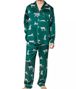 sleepwear silk satin custom sublimation print mens <b>pajamas</b> sleepwear <b>suit</b> set solid color classical sleepwear autumn winter - Product Image 1