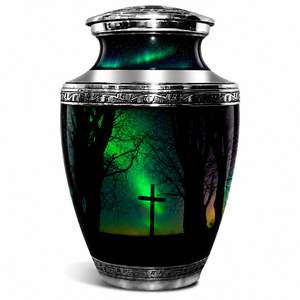 Elegante Urna Funeraria con Diseño de Cielo Nocturno y Arte Religioso, con Detalles Grabados en Plata de Primera Calidad, para Adultos - Product Image 2
