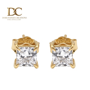 Designer 14KT Solid Yellow Gold IGI Certified Lab Grown <b>Diamond</b> <b>Square</b> Cut Stud <b>Earring</b> For Women Gift for Any Occasion - Product Image 1