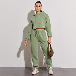 Survêtements pour femmes à capuche, à carreaux, d'hiver, avec fermeture éclair, décontractés, coupe régulière, 2 pièces, séchage rapide, manches longues, tissu en coton et polyester - Product Image 1