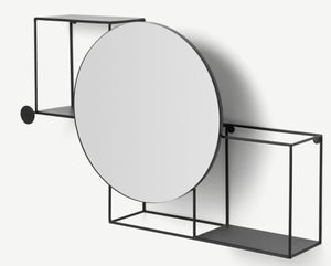 Modern Industrial <b>Bathroom</b> <b>Mirror</b> Black Metal Frame Round Vanity <b>Mirror</b> Wall Mounted Storage Shelf Towel Holder Organizer - Product Image 2