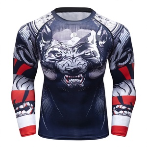 Chemise de compression à manches longues pour homme avec imprimé loup MMA, séchage rapide, polyester - Product Image 5