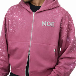 Sudadera con capucha de algodón grueso con cremallera para hombre, con pedrería termoadhesiva, estilo urbano, oversize, producción personalizada - Product Image 4