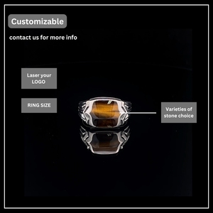 <strong>Men's</strong> 925 Sterling Silver Eternity Band Signet <strong>Ring</strong> with Natural Fossil <strong>Stone</strong> Fine Small Size <strong>for</strong> Wedding Parties Anniversaries - Product Image 5