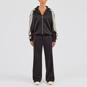 Ensemble de survêtement pour femme, pull et pantalon large, ensemble deux pièces pour femmes, survêtement en tricot à capuche avec fermeture éclair - Product Image 1