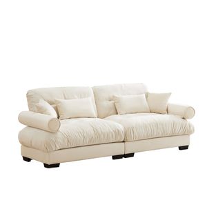Grande Divano Moderno a Due Posti in Velluto con Braccioli Imbottiti e Cuscini Decorativi per il Soggiorno - Product Image 6