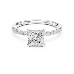 Anillo de compromiso con diamante de corte princesa cultivado en laboratorio, oro sólido de 18 quilates, con piedras redondas pavé en el lateral, joyería de boda eterna para mujeres y hombres - Product Image 3