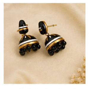 Black Gold Tone <b>Beaded</b> Necklace Set Resin Pendant Jewelry <b>Braided</b> Chain Matching Earrings for Women - Product Image 3