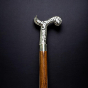 Handcrafted Wooden <b>Walking</b> Cane with Ornate Engraved Metal Handle Decorative Wood <b>Walking</b> <b>Stick</b> for <b>Men</b> and Women, Vintage Style - Product Image 1