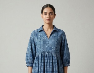 ชุดเดรสผ้าฝ้ายอินเดียพิมพ์ลายบล็อกด้วยมือ ความยาวปานกลาง สำหรับผู้หญิง สวมใส่ได้ทุกฤดู เนื้อผ้านุ่ม ระบายอากาศดี เหมาะสำหรับใช้ในชีวิตประจำวัน เรียบง่าย เป็นธรรมชาติ - Product Image 2