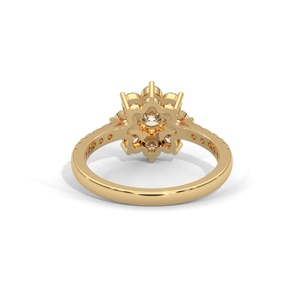Gold Plated 925 Sterling <b>Silver</b> FlowerRing Round Center Stone Prong <b>Set</b> Wedding Engagement Jewelry for Women - Product Image 4