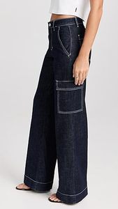 Jeans Cargo de Cintura Alta para Mujer, Lavado Oscuro, Corte Holgado, Largos, de Algodón Transpirable, Ecológicos, con Bolsillos, Estilo Casual, para Verano - Product Image 4