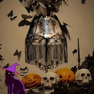 2 coprilampade decorativi in pizzo nero con teschio spaventoso per Halloween, per decorazioni festive di Halloween - Product Image 1