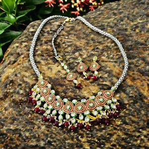 United Kingdom USA Indian Wedding Necklace Charm Multicolor Silver Gold Plated Brass Chain Ready To Ship DDP To Comoros