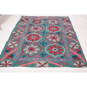 Boho Kantha Suzani Embroidered <b>Quilt</b> Handmade Vintage Cotton Floral Bedspread Indian <b>Throw</b> Blanket Eco-Friendly Washable Home - Product Image 1