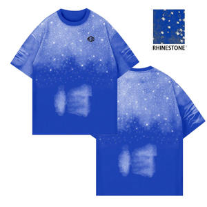 Custom Rhinestone Sparkle Oversized Men's T-shirts Breathable 100% Cotton Heavyweight 250-300GSM Acid Wash O Neck <b>Tshirt</b> - Product Image 1