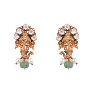 Ensemble de collier Gajaah ethnique en argent 925, serti de pierres Kundan, plaqué or, avec pendentif en émail rubis, fait main, pour les mariages et les fiançailles. - Product Image 4