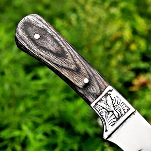 Couteau à lame fixe en acier 3cr13, manche en bois et bolster gravé, étui en cuir, couteau utilitaire de camping et de bushcraft à lame pleine, OEM - Product Image 3