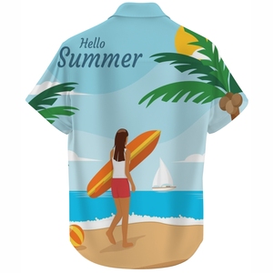 เสื้อชายหาดแบบซับลิเมชั่น แห้งเร็ว ระบายอากาศ ป้องกันรังสียูวี สไตล์ฮาวาย สำหรับวันหยุดฤดูร้อน กระดุมเขาสัตว์ ปกคอพับได้ - Product Image 6