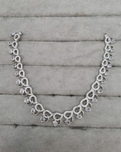 Artistic Curved Link Necklace American Diamond Jewelry <b>Set</b> With Pear Drop Motif & Matching Dangle Earrings For Special Occasions - Product Image 3